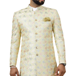 Regal Lemon-Yellow Thread Embroidered Sherwani | Father Son Combo | Perfect Groom Wear Achkan